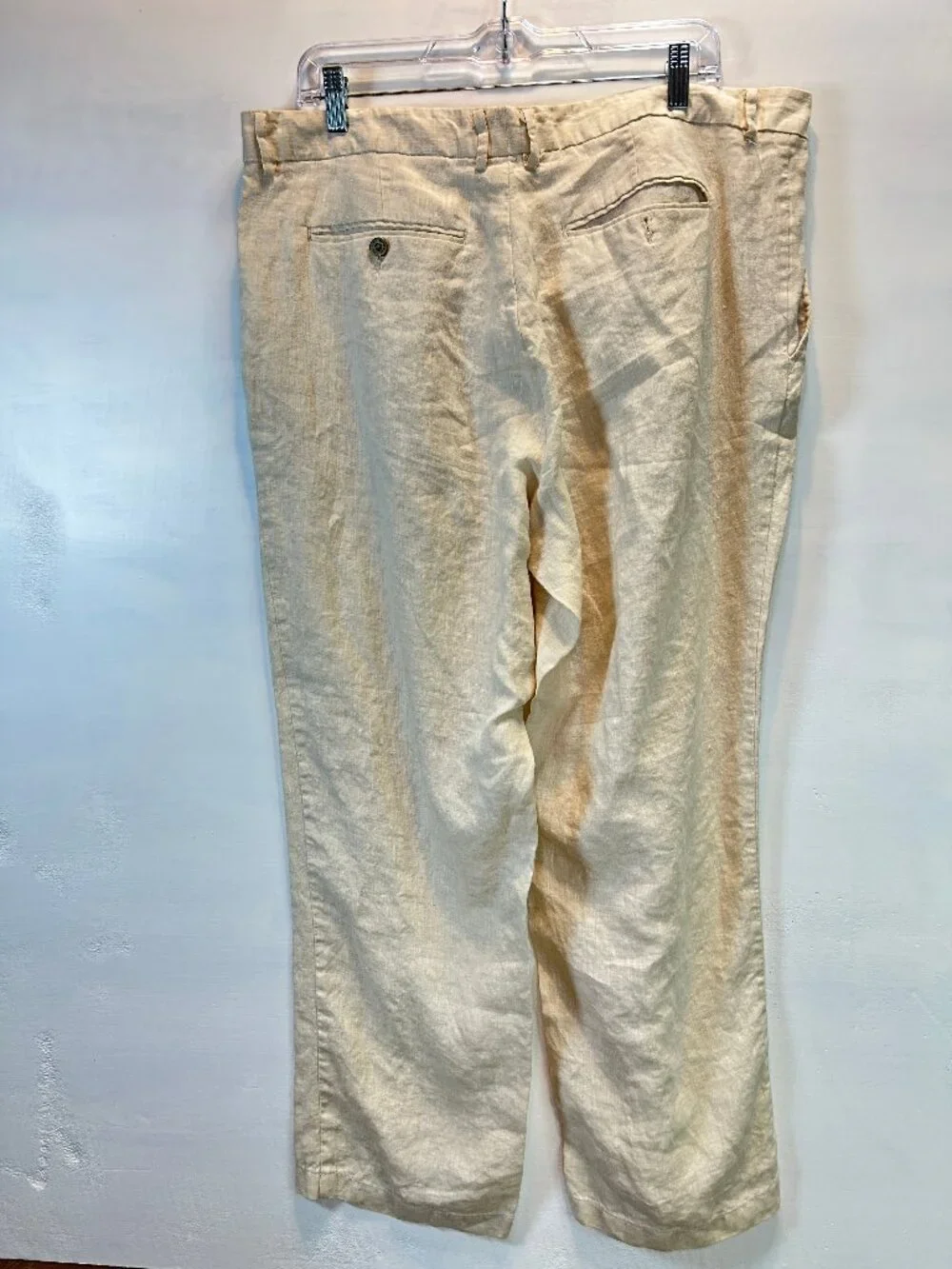 100% Linen Pants Men 38x32 Natural Oatmeal Beige WideLeg Relaxed Coastal Grandpa
